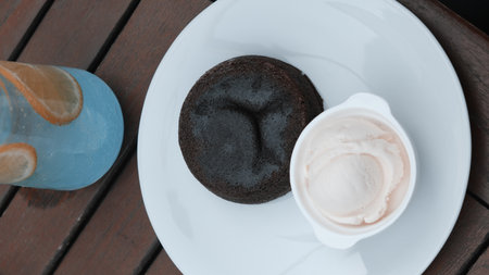 Chocolate souffle on the tableの写真素材