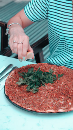 Turkish pizza pita with a different stuffing.の写真素材