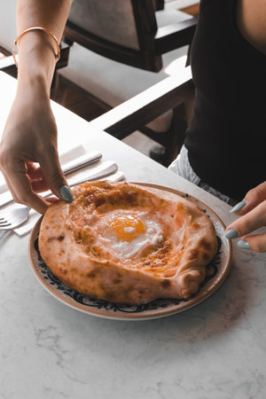 Turkish pizza pita with a different stuffing.の写真素材