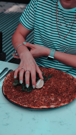 Turkish pizza pita with a different stuffing.の写真素材