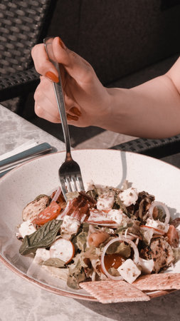 Fresh salad plate with mixed greensの写真素材