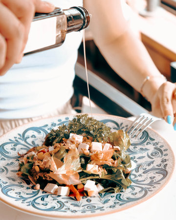 Fresh salad plate with mixed greensの写真素材