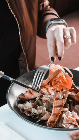 Fresh salad plate with mixed greensの写真素材