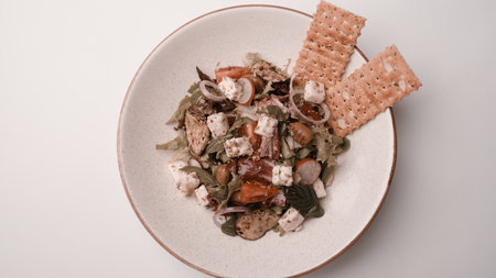 Fresh salad plate with mixed greensの写真素材