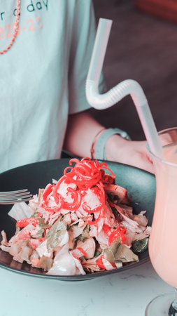 Fresh salad plate with mixed greensの写真素材