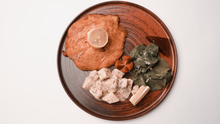 Delicious schnitzel served with french friesの写真素材