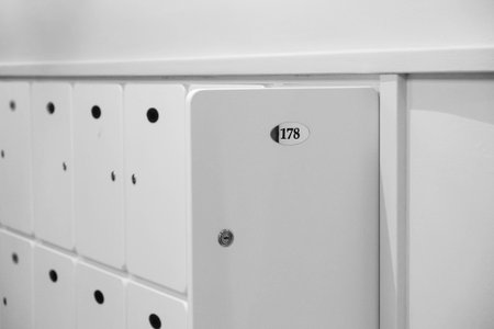 Lockers in the locker room of a modern office building. Selective focus.