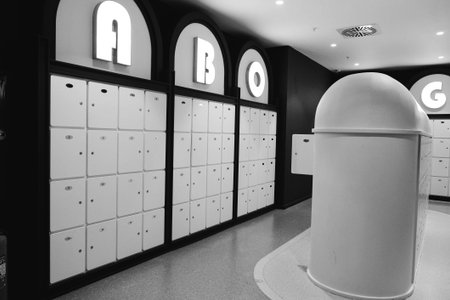 Interior of a locker room in a hotel. black and whiteの写真素材