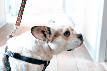 cute dog waitingの写真素材