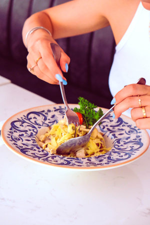 Tasty appetizing classic Italian pasta with a delicious sauce.
