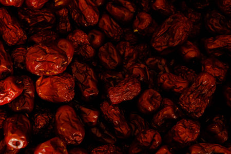 Red jujube fruit background. top view close up