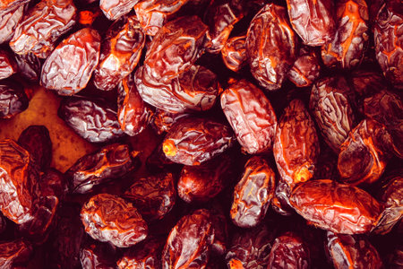 Dried dates fruit as a background. top view close upの写真素材
