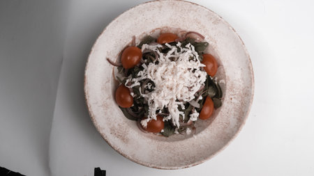 Fresh salad plate with mixed greensの写真素材