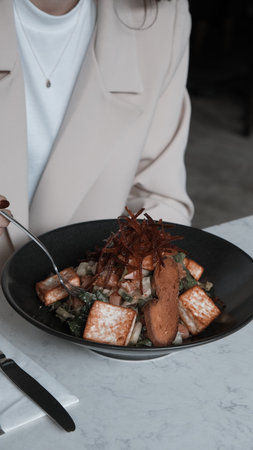 Fresh salad plate with mixed greensの写真素材