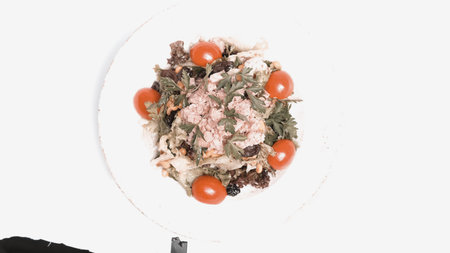 Fresh salad plate with mixed greensの写真素材