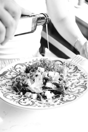 Fresh salad plate with mixed greensの写真素材