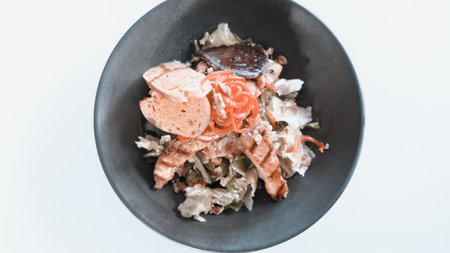 Fresh salad plate with mixed greensの写真素材