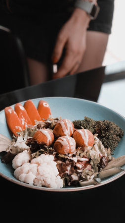 Fresh salad plate with mixed greensの写真素材