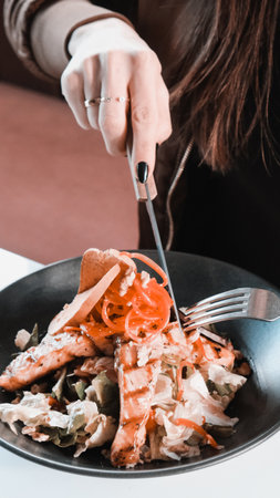 Fresh salad plate with mixed greensの写真素材