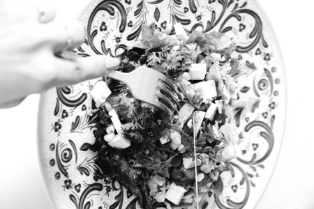 Fresh salad plate with mixed greensの写真素材