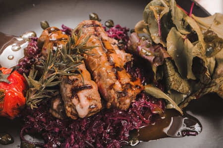 Plate with mixed greensの写真素材