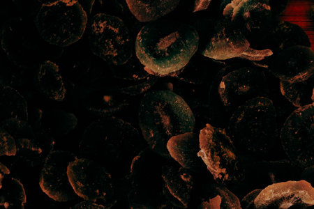 abstract background or texture of black water drops on a dark backgroundの写真素材