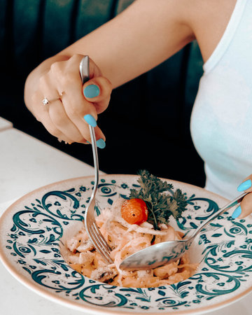 Tasty appetizing classic Italian pasta with a delicious sauce.