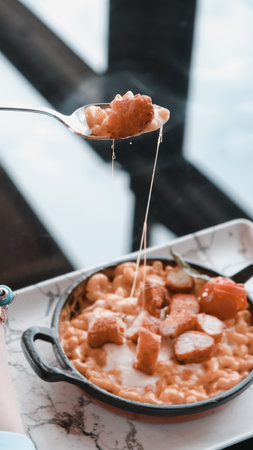 Tasty appetizing classic Italian pasta with a delicious sauce.の写真素材