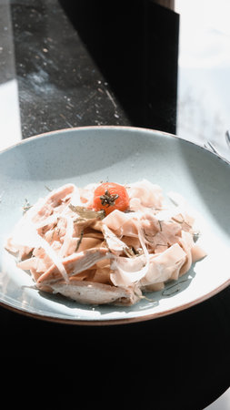 Tasty appetizing classic pasta with a delicious sauce.の写真素材