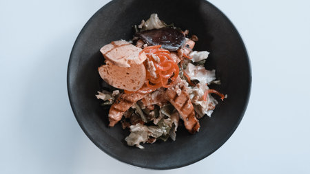 Fresh salad plate with mixed greensの写真素材