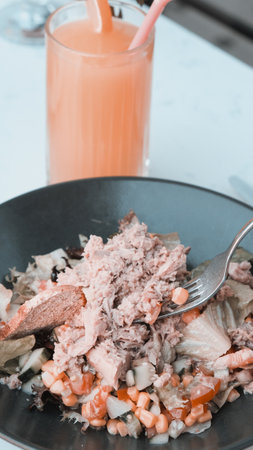 Fresh salad plate with mixed greensの写真素材