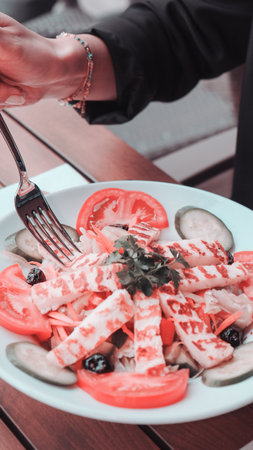 Fresh salad plate with mixed greensの写真素材