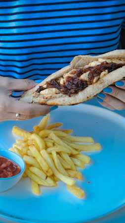 Delicious meat sandwich on the table