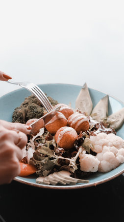 Fresh salad plate with mixed greensの写真素材