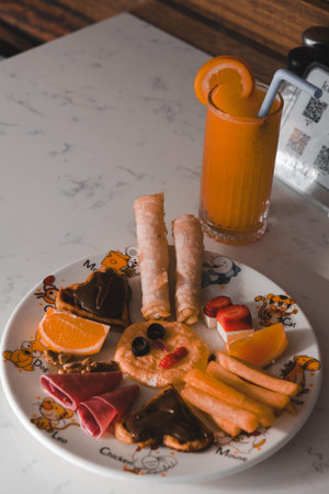 Fresh fruits and healthy foods for a morning meal
