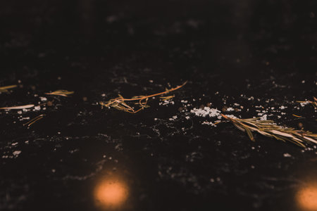 Background with snowflakes and bokeh lights on black