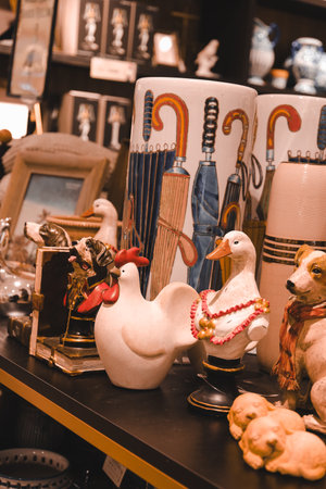 Souvenirs and toys for sale at the flea marketの写真素材