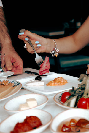 Fresh fruits and healthy foods for a morning mealの写真素材
