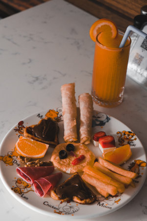 Beautifully styled morning breakfast tableの写真素材