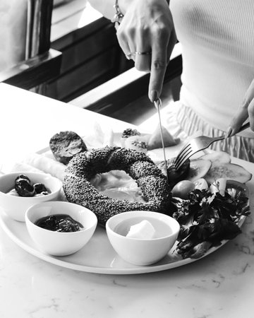 Traditional Turkish breakfast with fresh ingredientsの写真素材