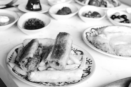 Traditional breakfast with fresh ingredientsの写真素材