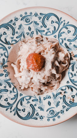 Tasty appetizing classic Italian pasta with a delicious sauce.の写真素材