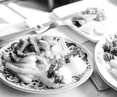 Traditional Turkish breakfast with fresh ingredientsの写真素材