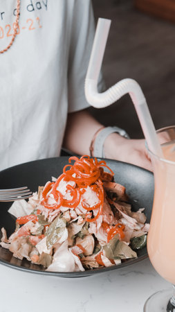 Fresh salad plate with mixed greensの写真素材