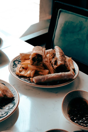 Beautifully styled morning breakfast tableの写真素材