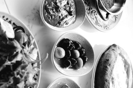 Close-up of a homemade breakfast spreadの写真素材