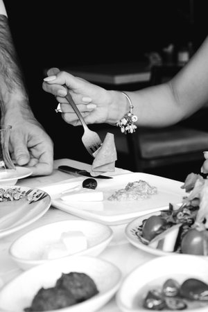 Fresh fruits and healthy foods for a morning mealの写真素材