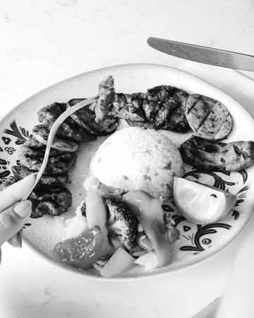 Delicious meatballs with french friesの写真素材