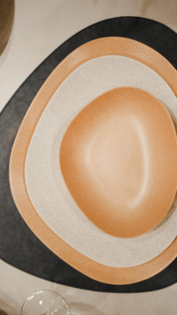 Ceramic tableware in a restaurant, closeup of photo