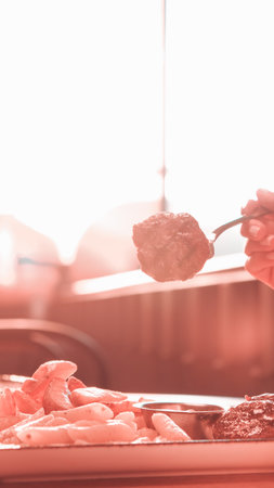 Delicious meatballs with french friesの写真素材